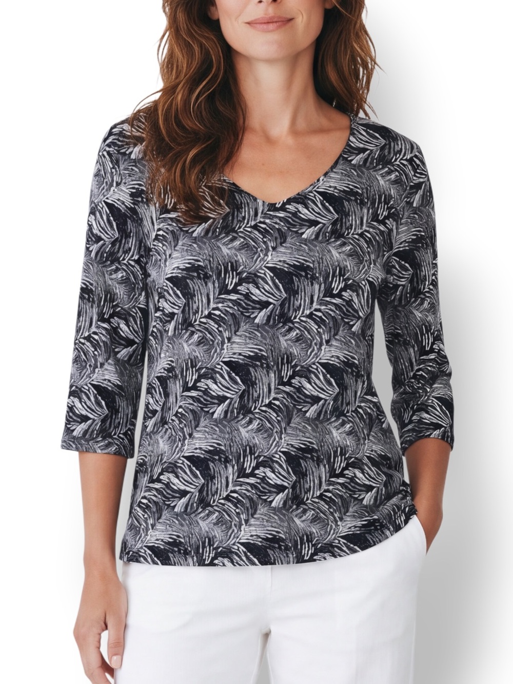 4/$20 George Black Gray Abstract Print V Neck Blouse Top Size 12 14
